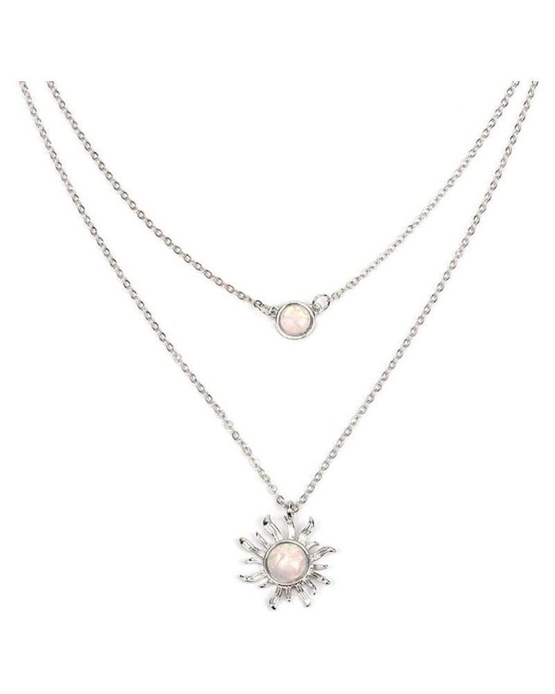 Double Chains Moon and Sunflower Layering Necklace Fashion Clavicle Chain Necklace Gift for Her Sunflower-Sliver $6.20 Necklaces