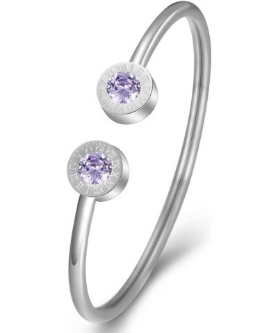 Small Size Stainless Steel Birthstone Open Cuff Roman Numbers Charm Bangle Bracelet Jun-Alexandrite $5.09 Bracelets