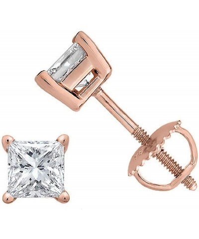 Princess cut Diamond Stud (IGI Certified (0.70ct & up) ScrewBack 14K from (0.04ct - 2.00ct, Clarity-I3) Rose Gold 0.1 carats ...