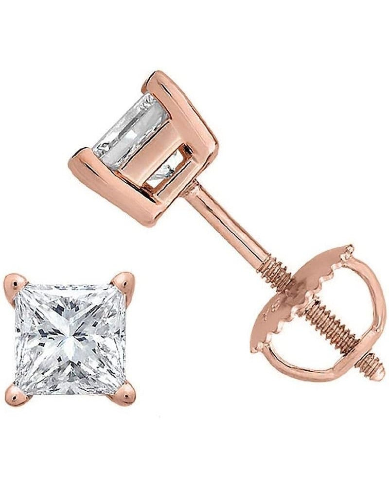 Princess cut Diamond Stud (IGI Certified (0.70ct & up) ScrewBack 14K from (0.04ct - 2.00ct, Clarity-I3) Rose Gold 0.1 carats ...