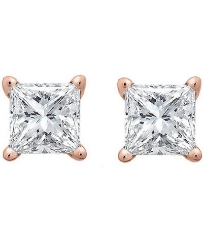 Princess cut Diamond Stud (IGI Certified (0.70ct & up) ScrewBack 14K from (0.04ct - 2.00ct, Clarity-I3) Rose Gold 0.1 carats ...