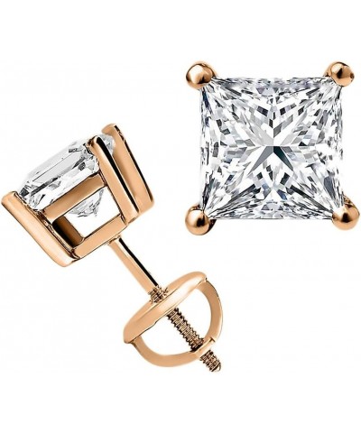 Princess cut Diamond Stud (IGI Certified (0.70ct & up) ScrewBack 14K from (0.04ct - 2.00ct, Clarity-I3) Rose Gold 0.1 carats ...