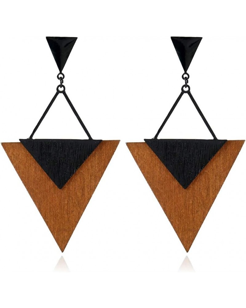 Wooden Earrings for Women - Big Round Circle Geometric Wood Drop Dangle Hook Earrings Big Triangle Earrings $7.43 Earrings