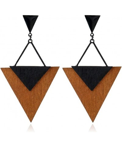 Wooden Earrings for Women - Big Round Circle Geometric Wood Drop Dangle Hook Earrings Big Triangle Earrings $7.43 Earrings