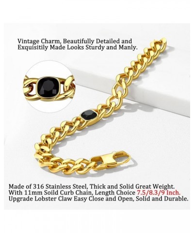 Men Miami Cuban Chain Bracelets with Upgrade Buckle Clasp, Durable Real 18K Gold/Black Metal Filled Solid Stainless Steel Han...