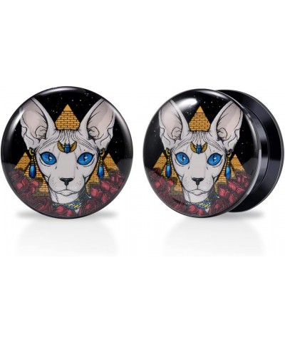 1 Pair Acrylic Solid Screw On Ear Plugs Tunnels Resin Allergy Free Stretcher Egyptian Cat Goddess Egypt Mythology Color Drawi...