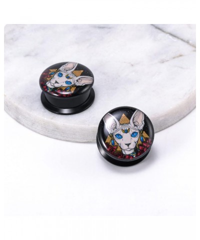 1 Pair Acrylic Solid Screw On Ear Plugs Tunnels Resin Allergy Free Stretcher Egyptian Cat Goddess Egypt Mythology Color Drawi...