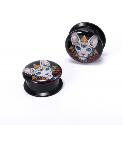 1 Pair Acrylic Solid Screw On Ear Plugs Tunnels Resin Allergy Free Stretcher Egyptian Cat Goddess Egypt Mythology Color Drawi...