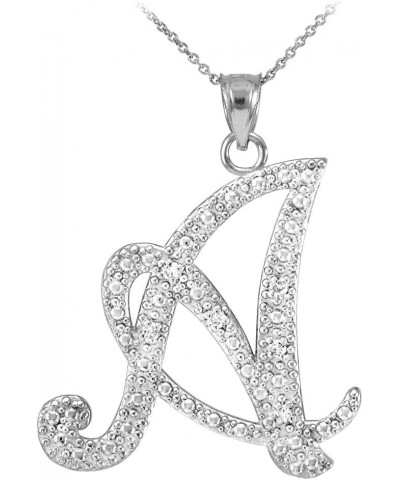 14K White Gold Diamond Accented Dangling Cursive Initial A-Z Charm 4/5" Pendant Necklace - Choice of Letter & Chain Length 22...