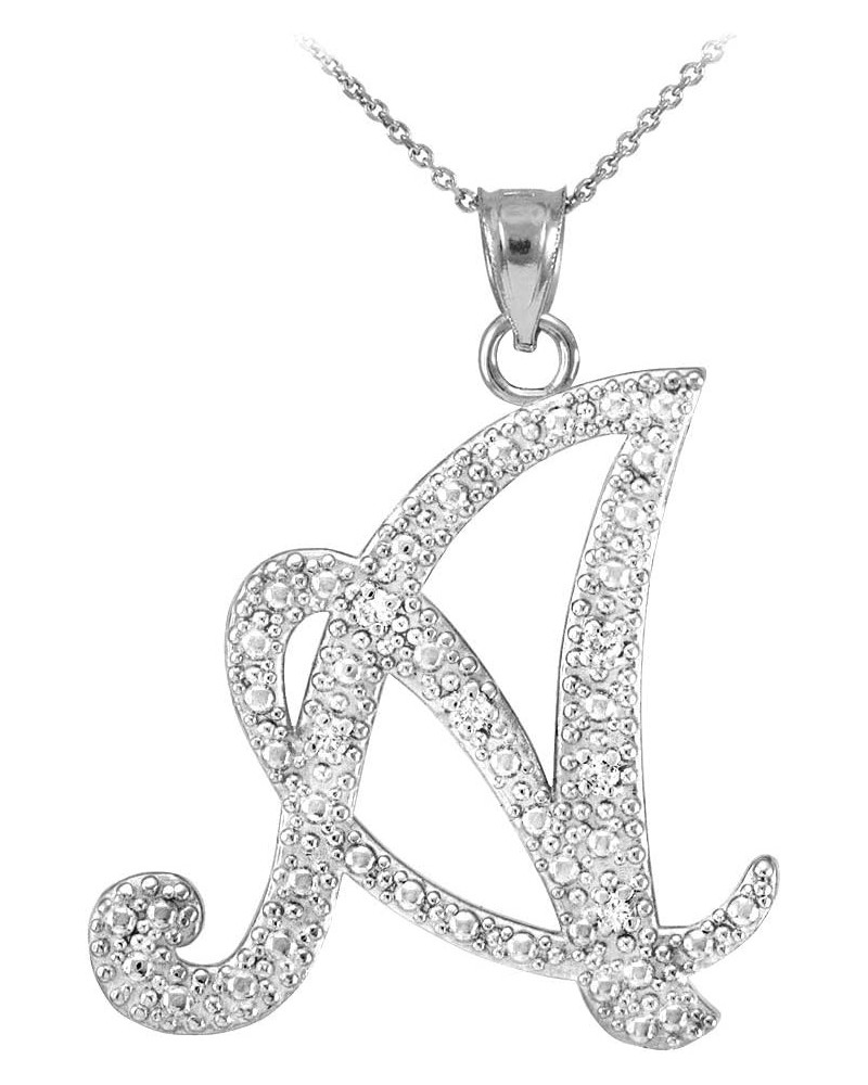 14K White Gold Diamond Accented Dangling Cursive Initial A-Z Charm 4/5" Pendant Necklace - Choice of Letter & Chain Length 22...