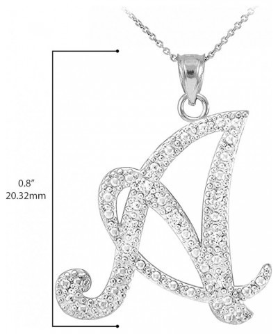 14K White Gold Diamond Accented Dangling Cursive Initial A-Z Charm 4/5" Pendant Necklace - Choice of Letter & Chain Length 22...