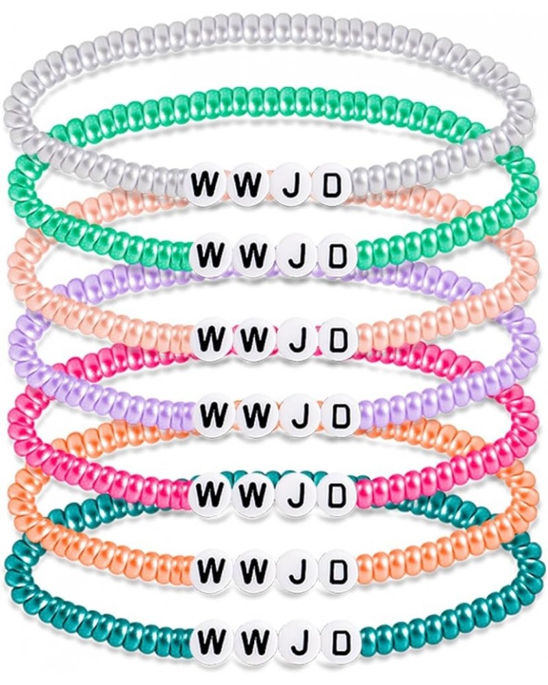 Pink WWJD Bracelets for Teen Girls Women Summer Adjustable What Would Jesus Do Beaded Bracelets Pack Colorful $8.39 Bracelets