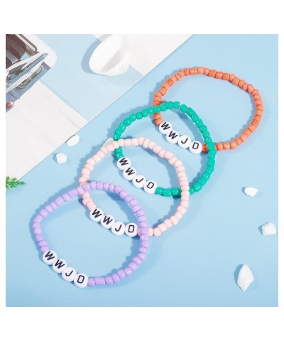 Pink WWJD Bracelets for Teen Girls Women Summer Adjustable What Would Jesus Do Beaded Bracelets Pack Colorful $8.39 Bracelets