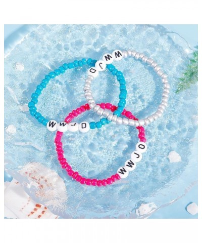 Pink WWJD Bracelets for Teen Girls Women Summer Adjustable What Would Jesus Do Beaded Bracelets Pack Colorful $8.39 Bracelets