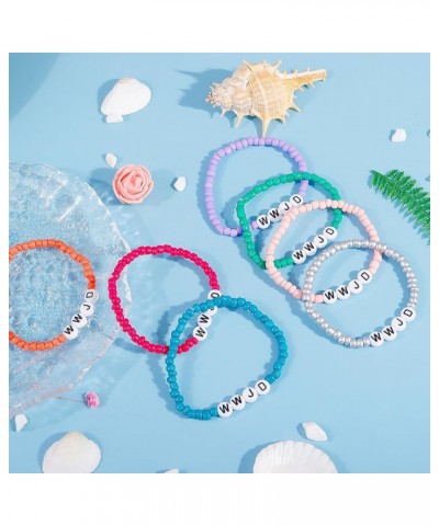 Pink WWJD Bracelets for Teen Girls Women Summer Adjustable What Would Jesus Do Beaded Bracelets Pack Colorful $8.39 Bracelets