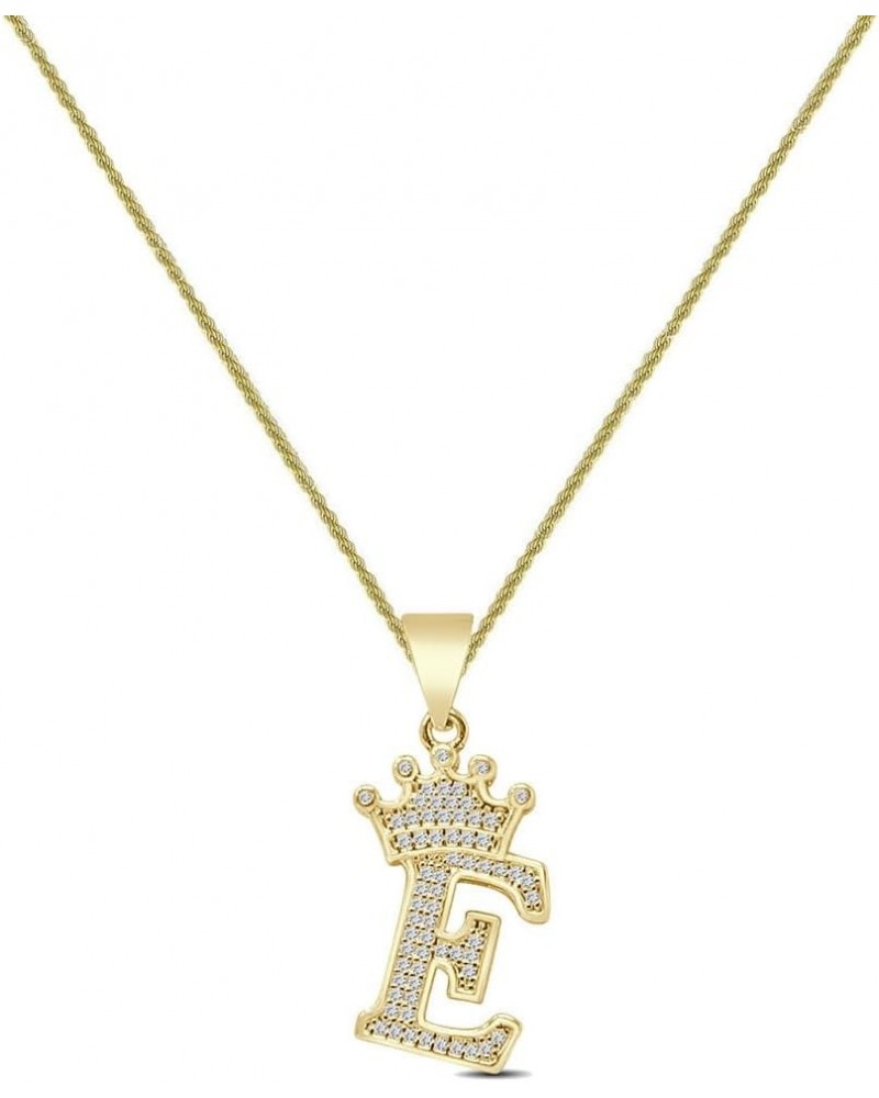 14K Yellow Gold Finish 1.00 Cwt. Simulated Diamond Crown Initial Letter Alphabet Unisex Charm Pendant Rope Chain Neckless Set...