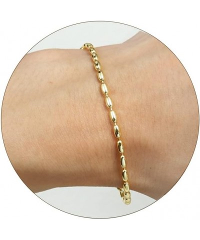 Dainty Gold Bracelet for Women 14K Gold Plated Adjustable Cute Tiny Chain Bracelets Cross Oval Bar Shine Rope Snake Paperclip...