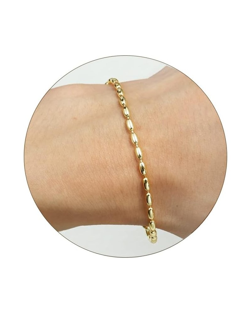 Dainty Gold Bracelet for Women 14K Gold Plated Adjustable Cute Tiny Chain Bracelets Cross Oval Bar Shine Rope Snake Paperclip...