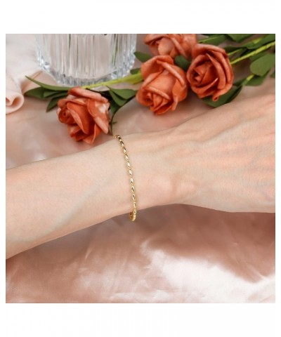 Dainty Gold Bracelet for Women 14K Gold Plated Adjustable Cute Tiny Chain Bracelets Cross Oval Bar Shine Rope Snake Paperclip...