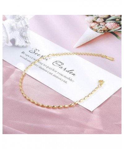 Dainty Gold Bracelet for Women 14K Gold Plated Adjustable Cute Tiny Chain Bracelets Cross Oval Bar Shine Rope Snake Paperclip...