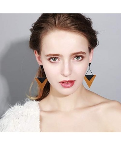 Wooden Earrings for Women - Big Round Circle Geometric Wood Drop Dangle Hook Earrings Big Triangle Earrings $7.43 Earrings