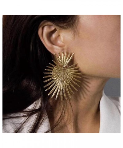 Gold Statement Earrings for Women Large Gold Earrings Gold Flower Floral Drop Earrings Ginkgo Leaf Earrings Exaggerated Geome...