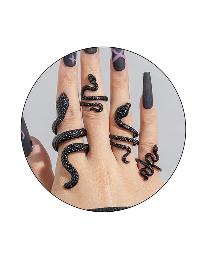 Gold Snake Ring Adjustable Punk Snake Ring for Women Boho Stacking Rings Set Vintage Goth Silver Snake Ring Jewelry black $8....