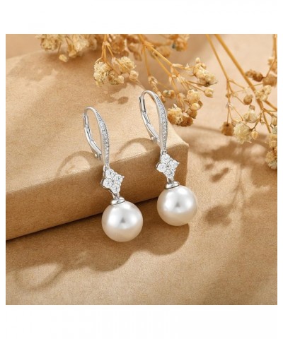 Pearl Earrings for Women 925 Sterling Silver Dainty Dangle Drop Leverback Earrings whit 5A Cubic Zirconia Pearl Jewelry Anniv...