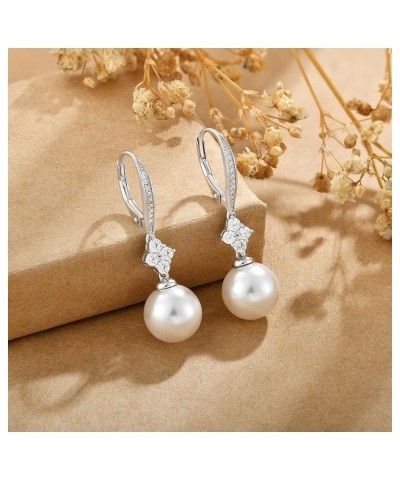 Pearl Earrings for Women 925 Sterling Silver Dainty Dangle Drop Leverback Earrings whit 5A Cubic Zirconia Pearl Jewelry Anniv...