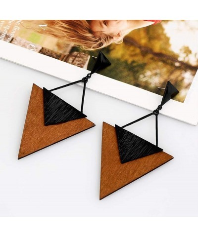 Wooden Earrings for Women - Big Round Circle Geometric Wood Drop Dangle Hook Earrings Big Triangle Earrings $7.43 Earrings