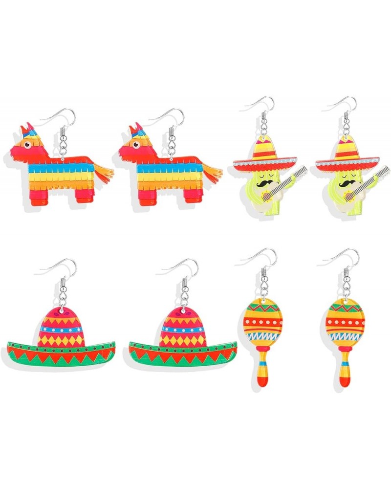 4Pairs Cinco De Mayo Earrings for Women Fiesta Earrings Mexican Carnival Earrings Colorful Drop Earrings Mexico Theme Party A...