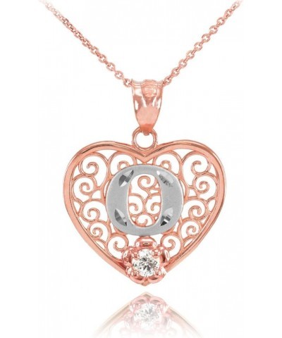 10k Two-Tone White and Rose Gold Filigree Heart with CZ Flower Initial Letter Pendant Necklace, 16 O $95.99 Necklaces