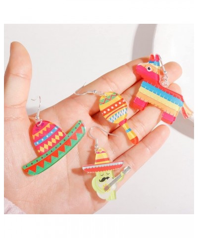 4Pairs Cinco De Mayo Earrings for Women Fiesta Earrings Mexican Carnival Earrings Colorful Drop Earrings Mexico Theme Party A...