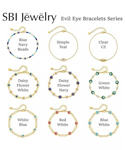 Evil Eye Bracelet for Women Valentines Day Family Lucky Charm Blue Red White Clear CZ Cubic Zirconia Navy White Teal Green St...