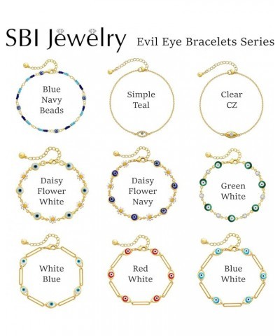 Evil Eye Bracelet for Women Valentines Day Family Lucky Charm Blue Red White Clear CZ Cubic Zirconia Navy White Teal Green St...