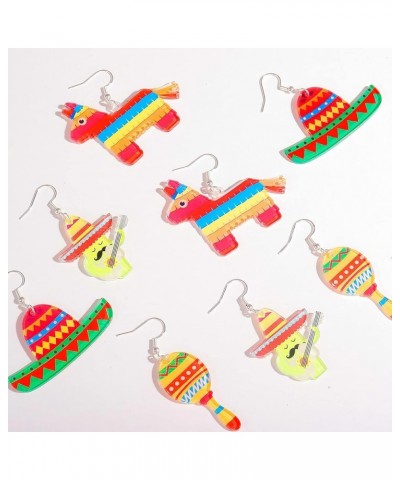 4Pairs Cinco De Mayo Earrings for Women Fiesta Earrings Mexican Carnival Earrings Colorful Drop Earrings Mexico Theme Party A...