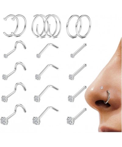 18Pcs Nose Rings Studs - 316L Surgical Steel Gold Nose Studs Double Hoop Nose Ring for Women Men 18G/20G Nose Rings Stud Hypo...