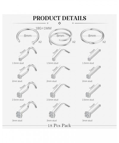 18Pcs Nose Rings Studs - 316L Surgical Steel Gold Nose Studs Double Hoop Nose Ring for Women Men 18G/20G Nose Rings Stud Hypo...