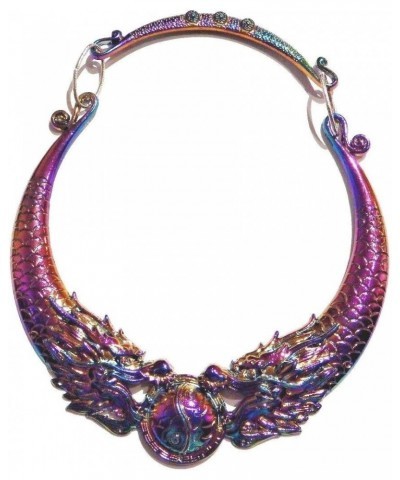 Rainbow Dragon Yin Yang Hmong Style Choker Collar 90's Retro Asian Chunky Anodized Metal Necklace $12.53 Necklaces