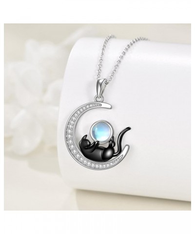 925 Sterling Silver Celtic Crescent Moon Animal Necklace for Women Girls Fox/Black Cat/Hummingbird Crystal/Abalone Shell Pend...