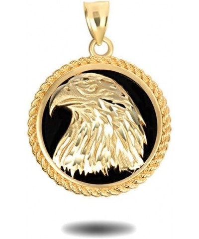 Black Onyx Freedom Eagle Head Pendant Real Solid 10K Gold 10K Yellow Gold $194.06 Pendants