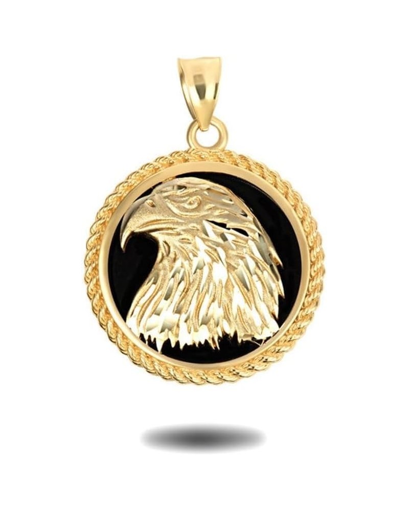 Black Onyx Freedom Eagle Head Pendant Real Solid 10K Gold 10K Yellow Gold $194.06 Pendants