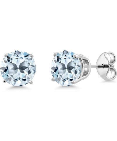 925 Sterling Silver Sky Blue Topaz Stud Earrings For Women (3.40 Cttw, Gemstone Birthstone Round 7MM) $21.50 Earrings