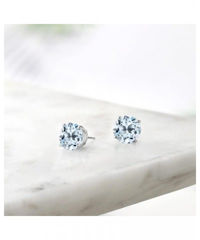 925 Sterling Silver Sky Blue Topaz Stud Earrings For Women (3.40 Cttw, Gemstone Birthstone Round 7MM) $21.50 Earrings