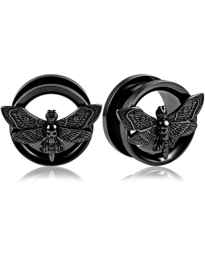 2 PCS Stainless Steel Skull Butterfly Plugs and Tunnels Ear Gauge Stretcher Plug Jewelry Piercing Gauges 8mm-19mm 19mm(3/4") ...