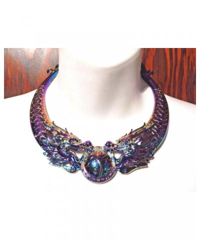 Rainbow Dragon Yin Yang Hmong Style Choker Collar 90's Retro Asian Chunky Anodized Metal Necklace $12.53 Necklaces