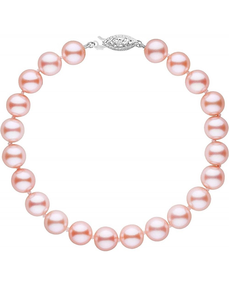 14K Gold AAAA Pink Freshwater Cultured Pearl Silk-Knotted Strand Bracelet with Fishhook Clasp - Choice of Pearl Size, Bracele...