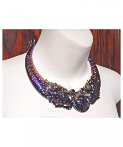 Rainbow Dragon Yin Yang Hmong Style Choker Collar 90's Retro Asian Chunky Anodized Metal Necklace $12.53 Necklaces