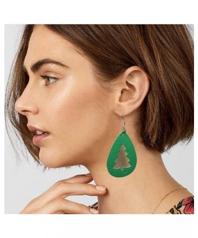 Leather Teardrop Christmas Tree Earrings for Women Girls Multiple Lightweight Big Statement Dangle Drop Hook Stud Nickle Free...