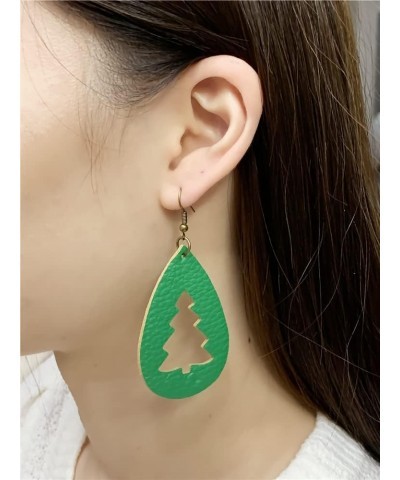 Leather Teardrop Christmas Tree Earrings for Women Girls Multiple Lightweight Big Statement Dangle Drop Hook Stud Nickle Free...